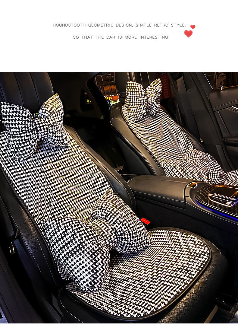Houndstooth Car Interior Headrest Neck Pillow Women's Winter Cute Car Seat Belt Shoulder Guard Gear Handbrake Cushion