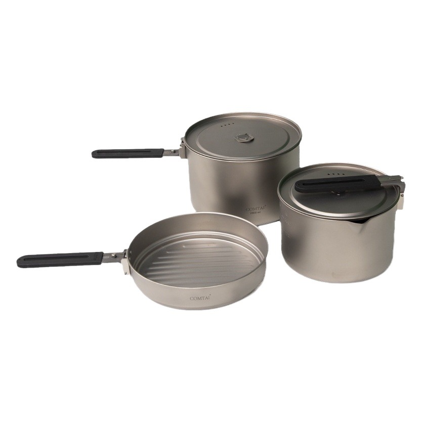 Olla de titanio puro COMTAI, olla plegable portátil para exteriores, sartén para acampar, juego de ollas individuales para acampar en grupo