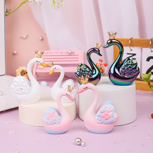 Language of Love Swan Ornament Cute Couple Swan Resin Doll Desktop Home Car Decoration Girls Gift