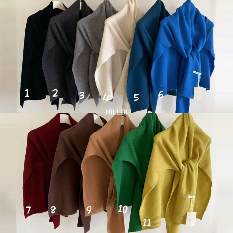 Japanese and Korean style lightweight luxury pure wool shawl for women, oversized T-shaped knitted scarf, warm outerwear, fashionable knotted wrap