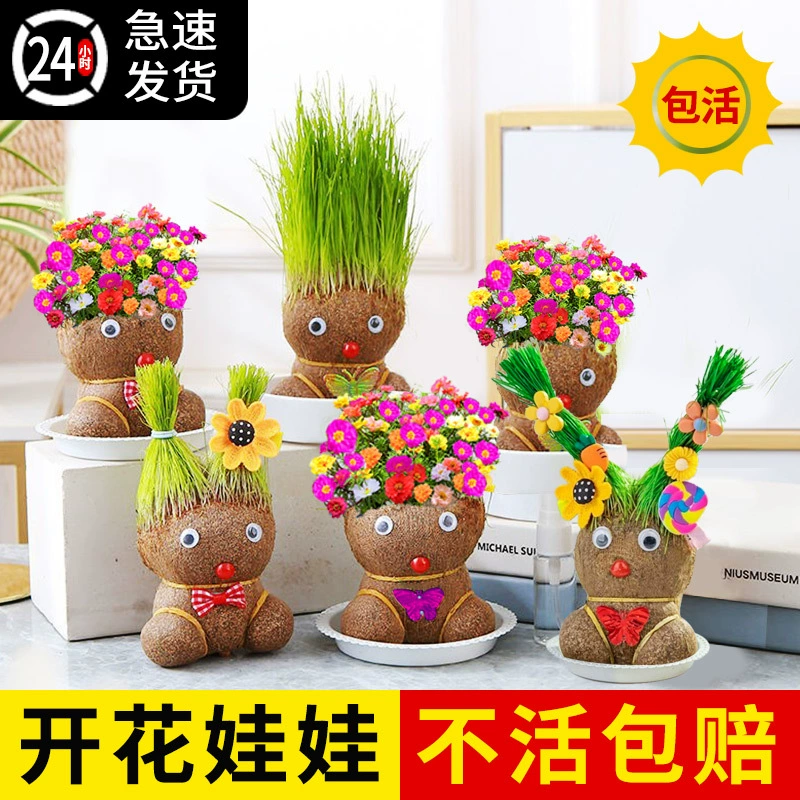 Креативная маленькая кукла с травой в горшке для детей, милое настольное зеленое растение, офисная забавная длинная трава, цветущая гидропоника.