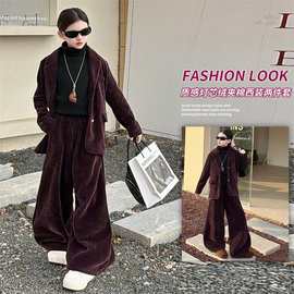 女童小香风西装套装2026新款春秋韩系穿搭高级感休闲灯芯绒两件套