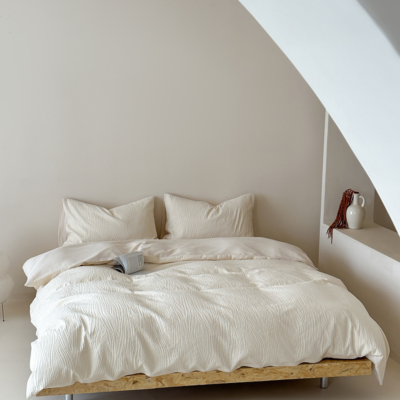 Cotton Jacquard Four Piece Bedding Set With Tree Pattern Texture_voghion.com