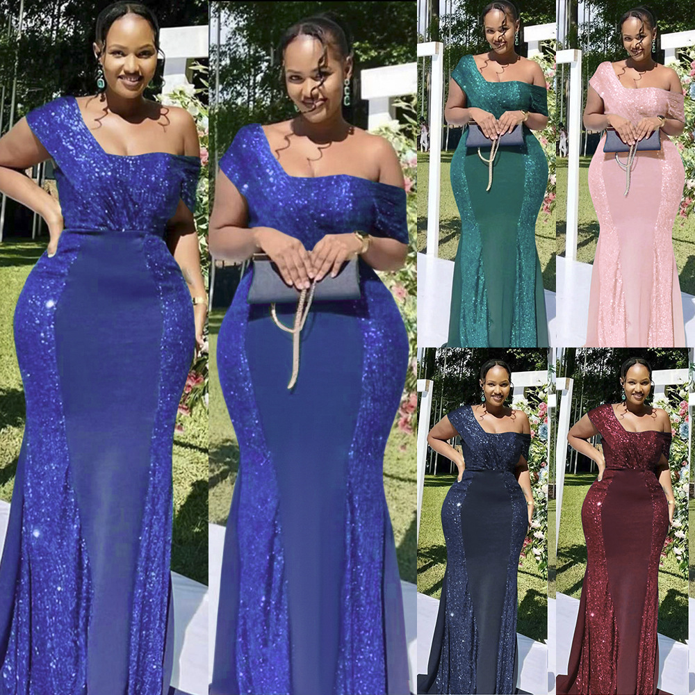 European and American e-commerce foreign trade cross-border supply African AliExpress women's bead stitching evening dress bridesmaid dress