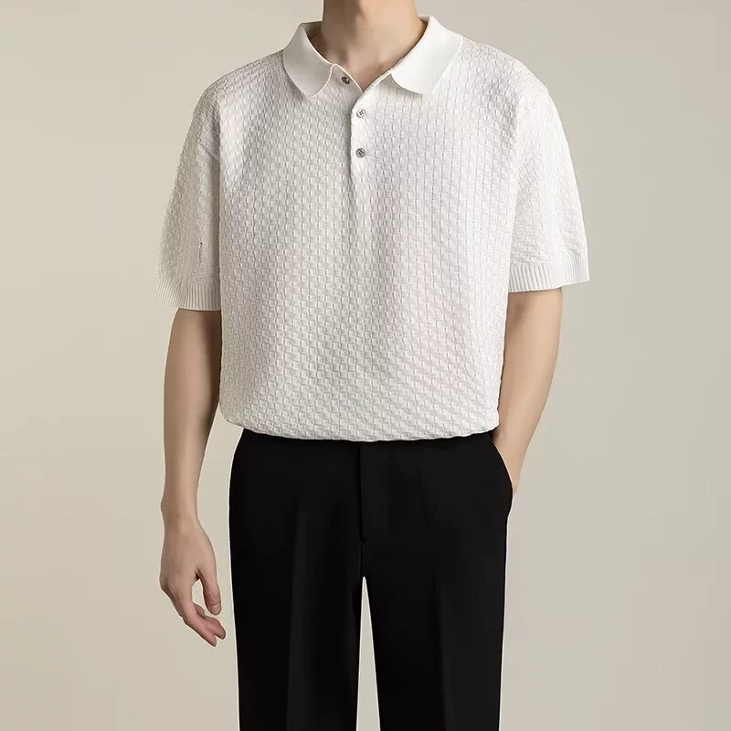 Легкая роскошная высококлассная рубашка POLO с короткими рукавами футболка мужская 2025 новая летняя тенденция повседневная пригородная рубашка с лацканом
