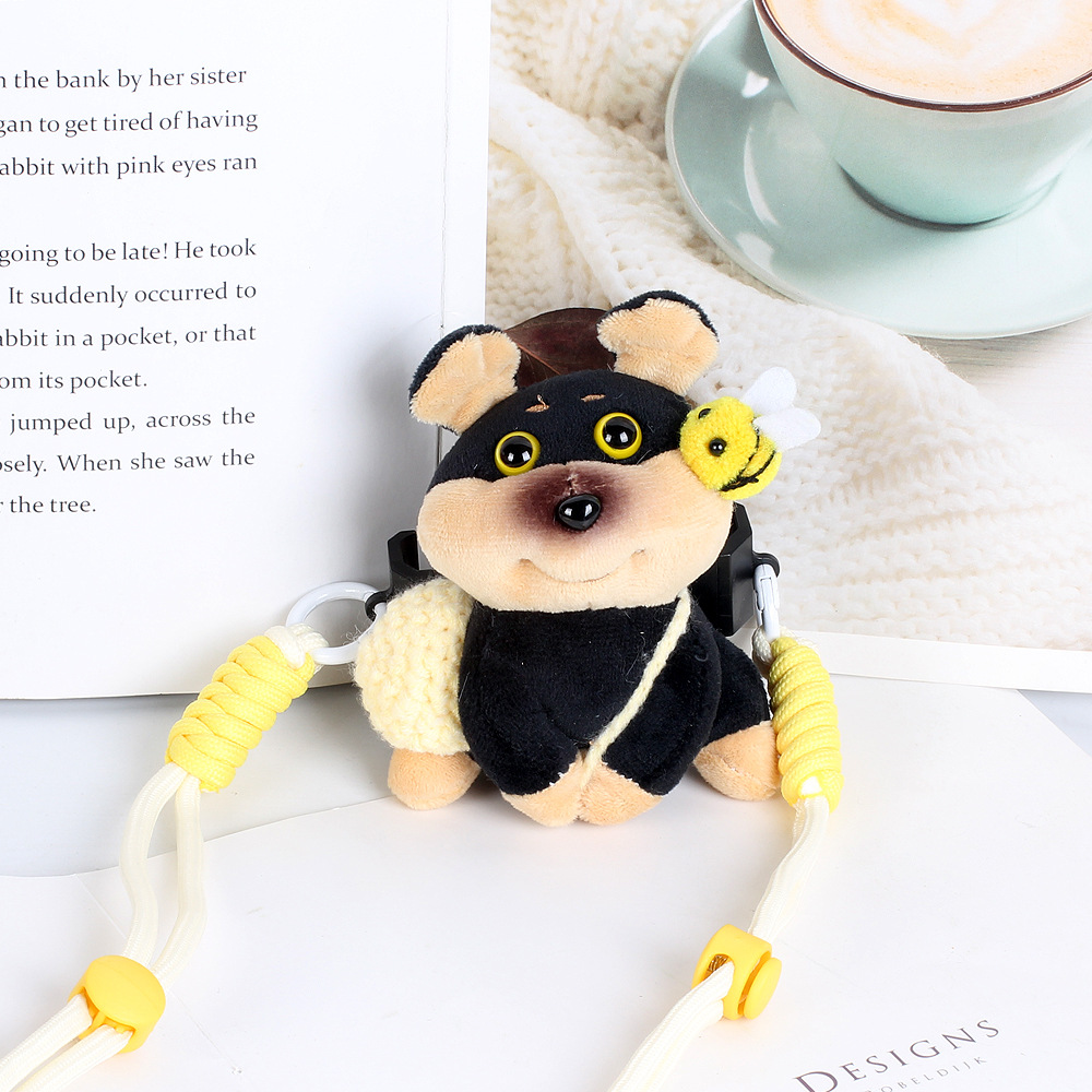 Abeja perrito muñeco de peluche para teléfono móvil clip mochila niña compras bolsa de teléfono móvil dibujos animados lindo cachorro colgante