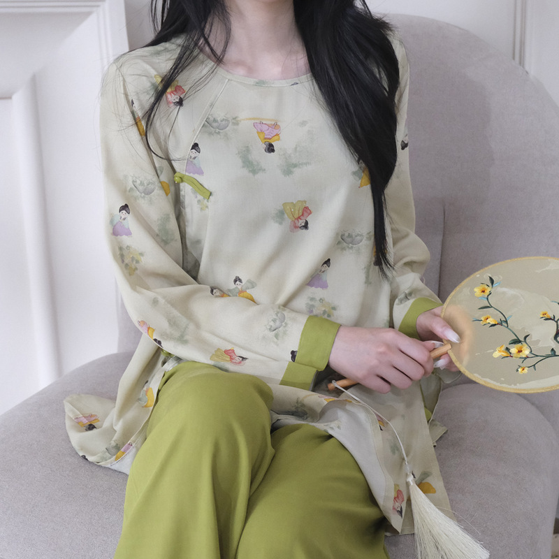 Cotton Silk Pajamas for Women in Spring, Autumn and Summer, Cotton Silk High-End New Chinese Style National Style Can Be Worn Outside Holiday Style Home Clothes Set Cotton Silk Pajamas for Women in Spring, Autumn and Summer, Cotton Silk High-End New Chinese Style National Style Can Be Worn Outside Holiday Style Home Clothes Set