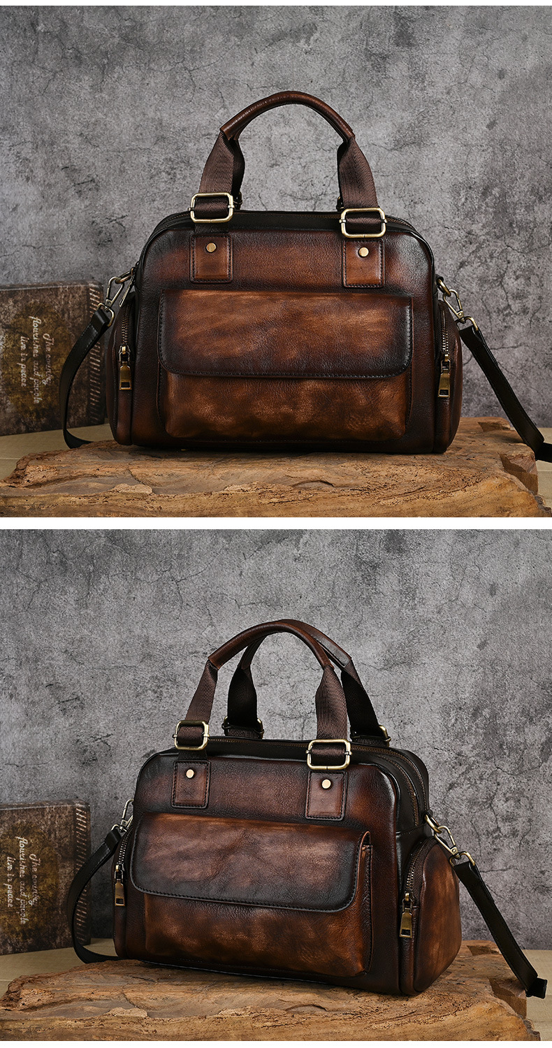 Túi xách tay nữ da bò cổ điển phong cách châu Âu, đa năng xách tay và đeo chéo, kích thước 32×16×22 cm — Đỏ cổ điển chi tiết 17