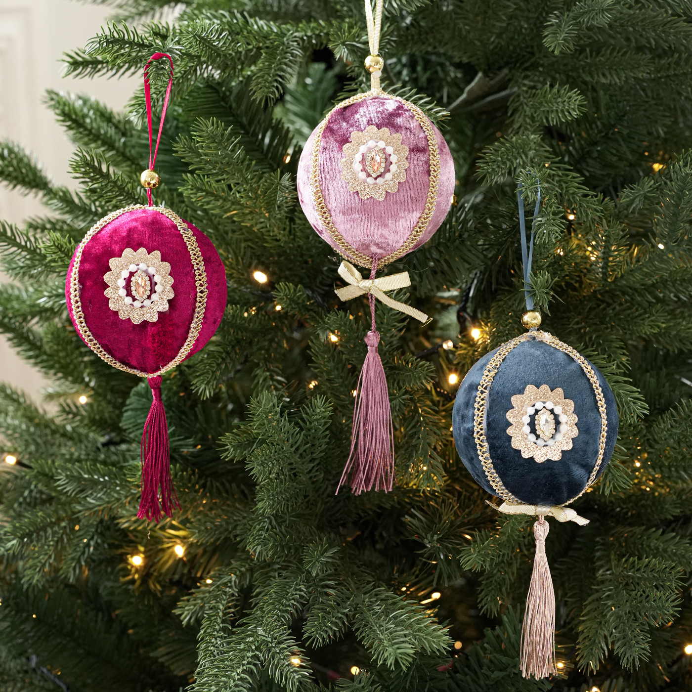 Transfronterizo 8CM tela bola de Navidad envoltura bola de espuma linterna árbol de Navidad decoración de alta calidad colgante colgante