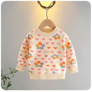 Girls' Fleece Sweater 2025 Autumn and Winter Baby Thickeneded Knitted Bottoming Sweater Pullover Small and Medium-Sized Kidsren's Round Neck Top