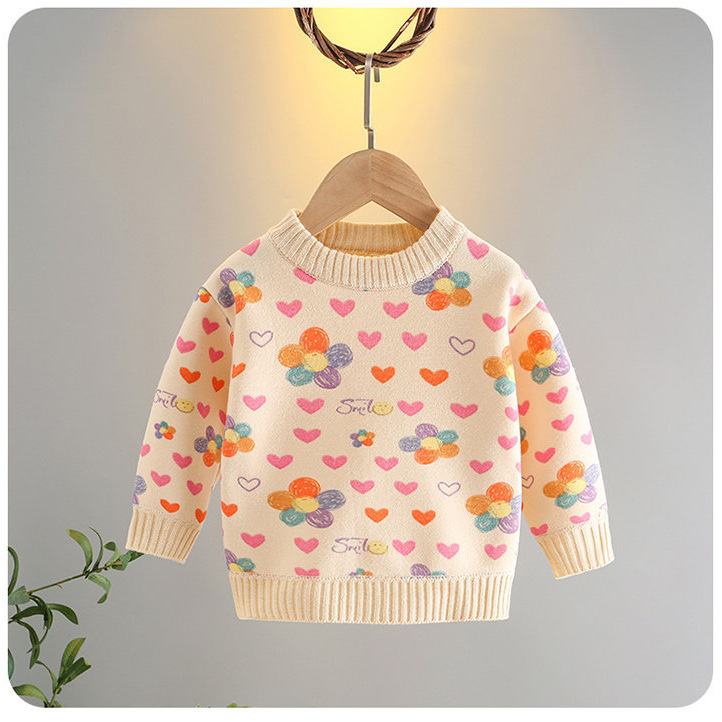 Girls' fleece-lined sweater, 2025 autumn and winter collection, thick knitted base layer, pullover, round neck top for toddlers and young children.