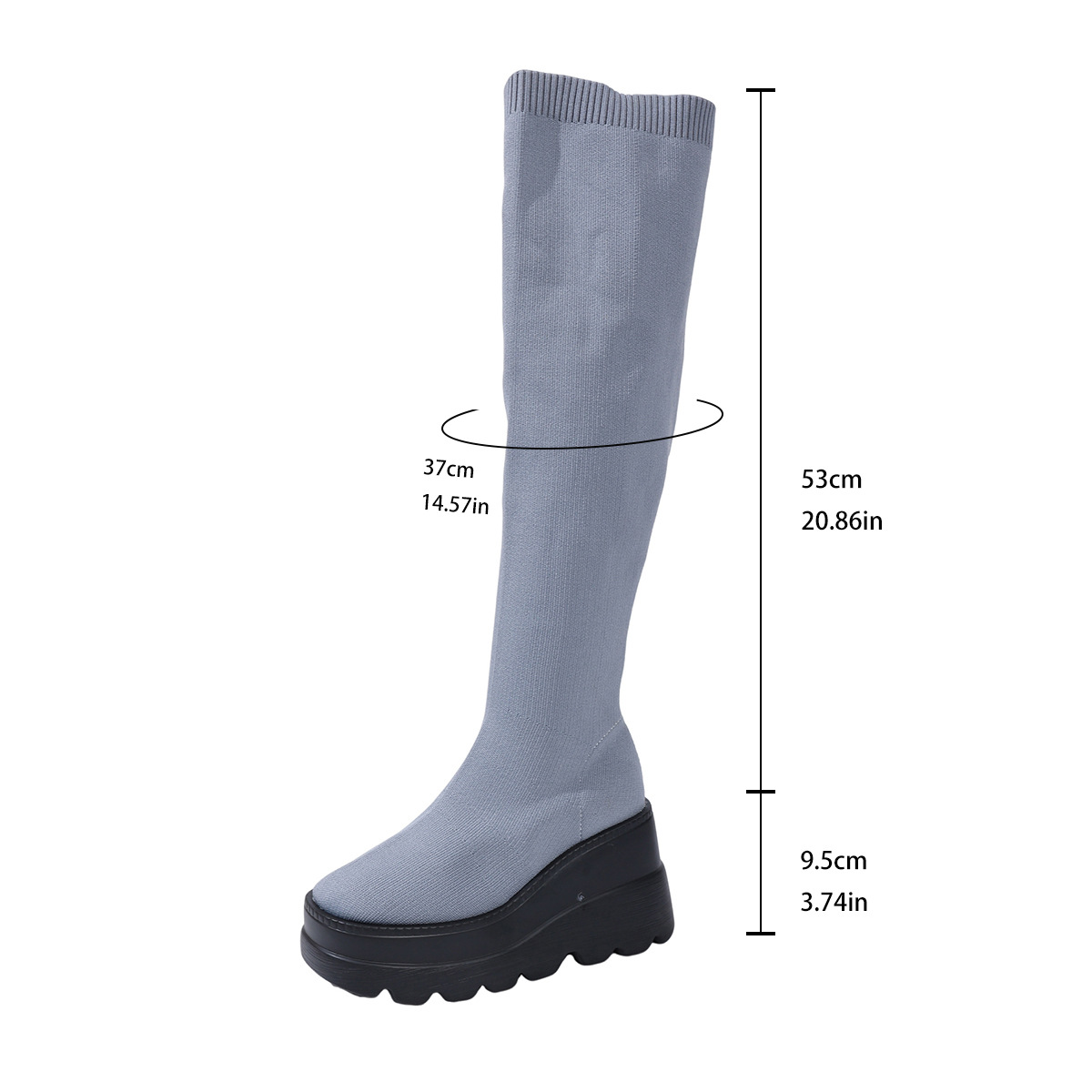 Damen-Overknee-Stiefel in Übergrößen mit Keilabsatz, dicker Sohle, figurformendem Flyknit-Material und elastischem Schaft – der neue Winter-Style_voghion.com