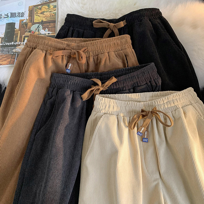 Corduroy Pants Men's Spring and Autumn Jogger Sweatpants Trendy Brand Youth Sports Pants Loose Straight-Leg Men's Casual Pants