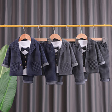 男童帅气西装马甲四件套一件代发春秋新款宝宝帅气西装小童童套装
