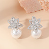 Zirconium, earrings, fashionable design silver needle from pearl, silver 925 sample, simple and elegant design, light luxury style, European style