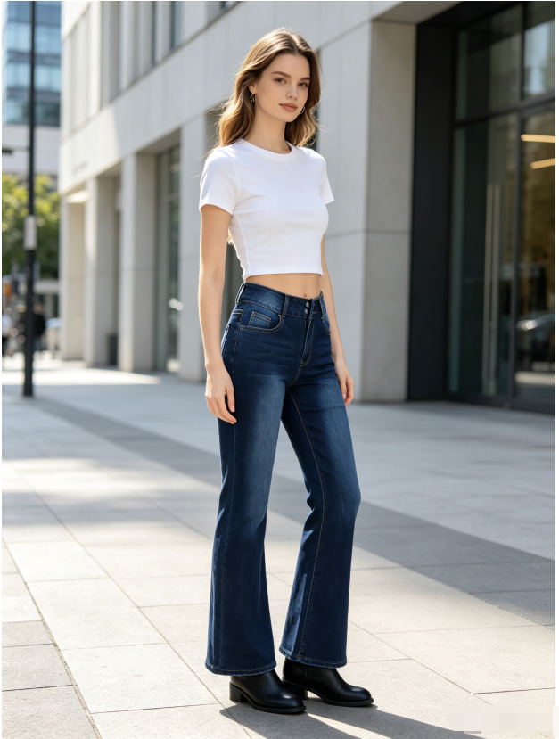 Jeans Acampanados de Tiro Alto para Mujer de Mezclilla Elástica, Ligeramente Elásticos, para Uso Diario