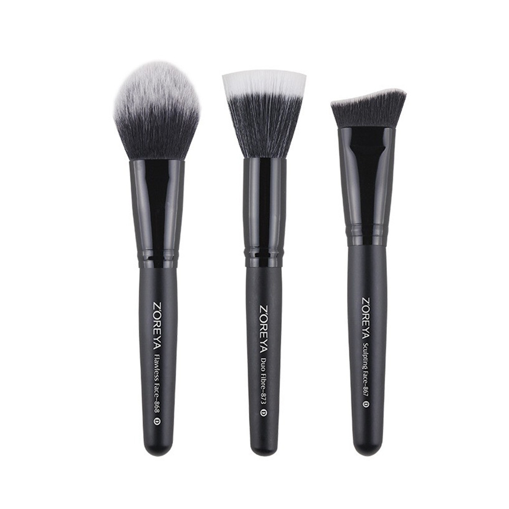 Zhuolya maquillaje herramientas nuevo 3 maquillaje cepillo conjunto negro Mango de madera fibra artificial maquillaje cepillo conjunto