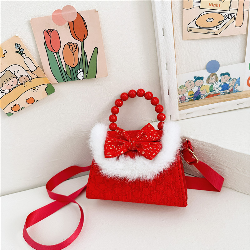2023 invierno nuevo rojo niños princesa bolsa niñas lindo hombro mensajero bolsa perla mano monedero