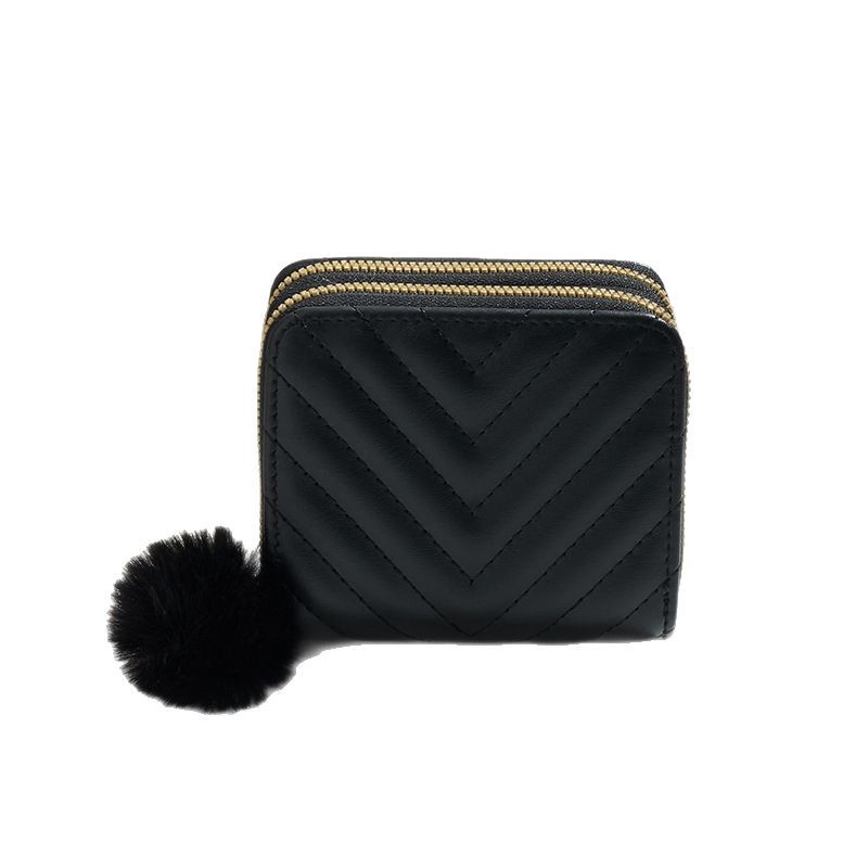 Cartera corta de doble cremallera 2025 bolsas bordadas en forma de V calientes bolsas de pelo bolsas simples bolsas de mano de doble capa cartera