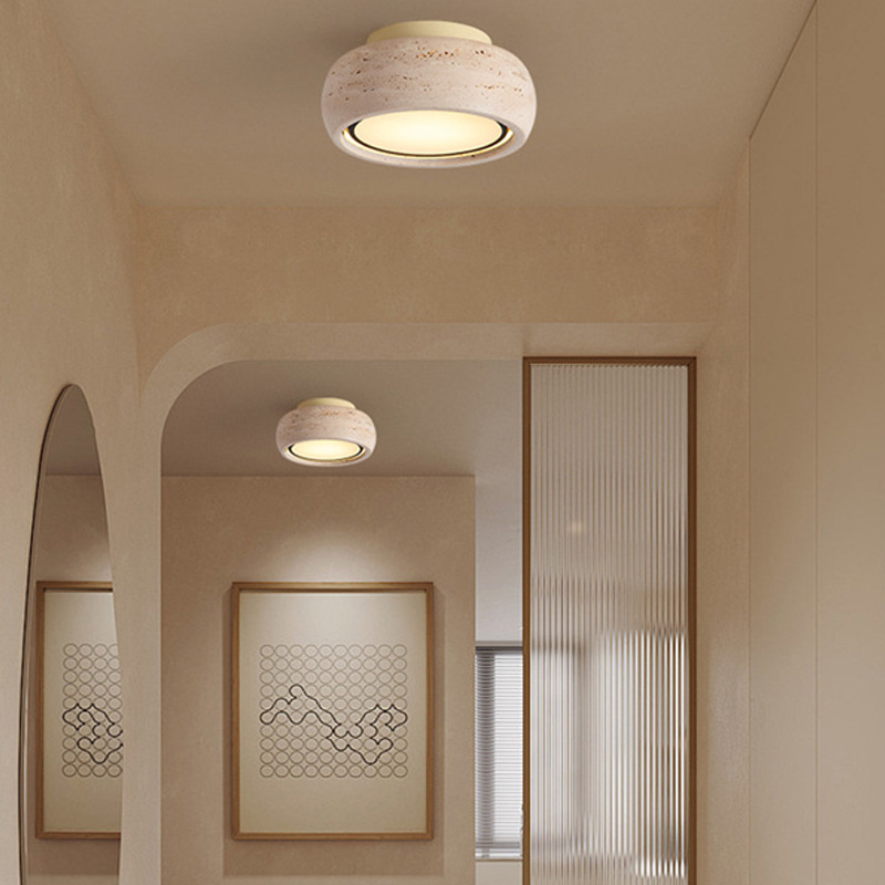 Balcony/hallway ceiling light, yellow travertine wabi-sabi style, Chinese retro style, entryway/corridor entrance LED.