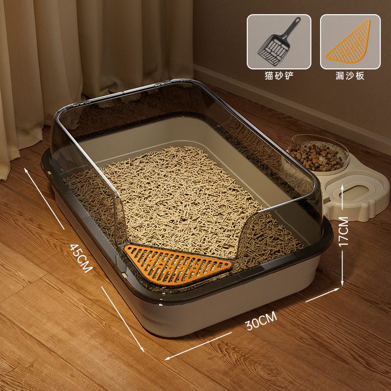 Lavabo de arena para gatos de gran tamaño, caja de arena para gatos semicerrada, gran caja de arena para gatos abierta, suministros para mascotas de gran tamaño