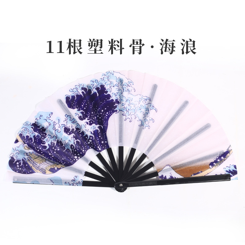 Inventario de 33 cm gran ventilador de plástico hueso ventilador publicitario patrón personalizado Amazon europeo 10 pulgadas ventilador kung fu