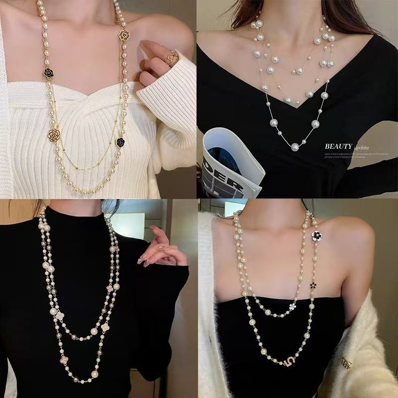 軽豪華フランス真珠多層ネックレス高級感百合秋冬セーターチェーン大衆シンプルデザイン服アクセサリー|undefined