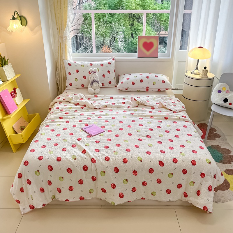 Hilo arrugado, colcha para niños, colcha de aire acondicionado universal de cuatro estaciones, colcha fresca de verano, colcha de fibra de soja, lavable a máquina
