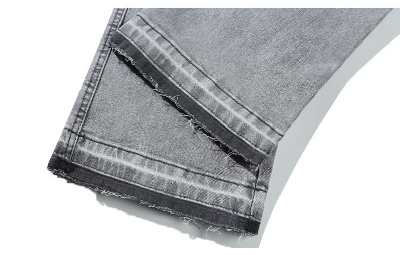 2023 Spring/Summer new solid-color jeans for men, washed light gray distressed pants with frayed edges, American straight-leg pants pic 34