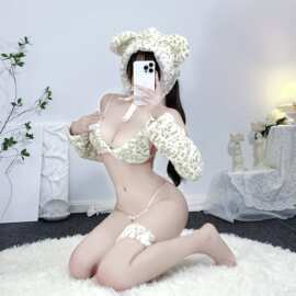 情趣内衣喵系可爱毛绒萌虎波点猫女蝴蝶结三点式纯欲制服套装