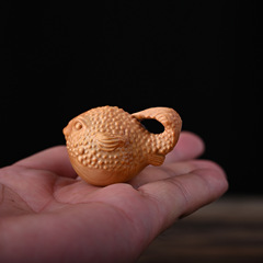 崖柏木憤怒的河豚文玩手把件卡通寵物創意家居木頭雕刻件汽車掛件