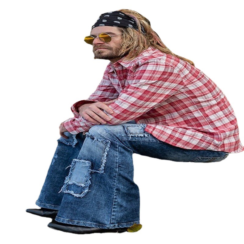 Europa y América Amazon nuevos pantalones vaqueros estación europea parche stretch Hong Kong estilo cuerno retro hombres pantalones vaqueros de comercio exterior