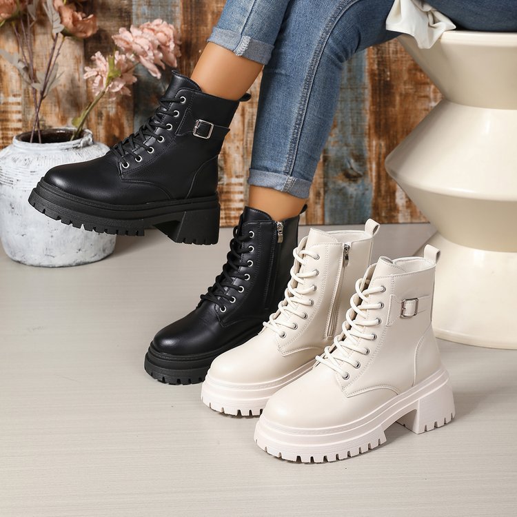 2025 Autumn/Winter New Cross-Border Trade Plus Size Women's Shoes British Style Lace-Up Martin Boots Amazon Temu Dropshipping