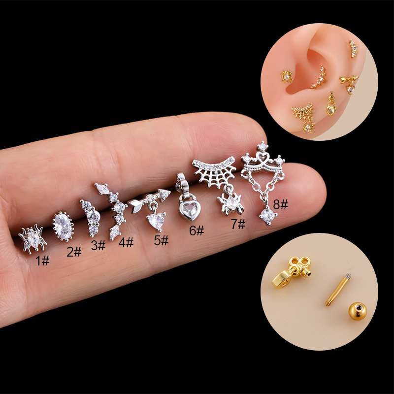 Fashion Spider Spider Web Stainless Steel Plating Inlay Zircon Ear Studs 1 Piece