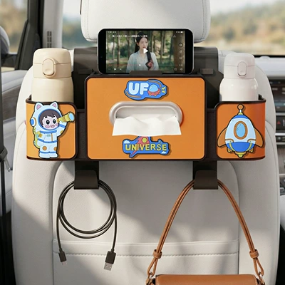 Car tissue box/set, box, cute cartoon design, multifunctional - astronaut-seat-4-in-1-storage-box-4th-generation-orange