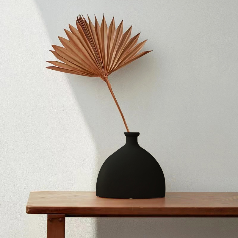 Wabilifeng decoración de jarrón de cerámica negra hogar sala de estar arreglos florales secos decoración suave creativa retro al por mayor