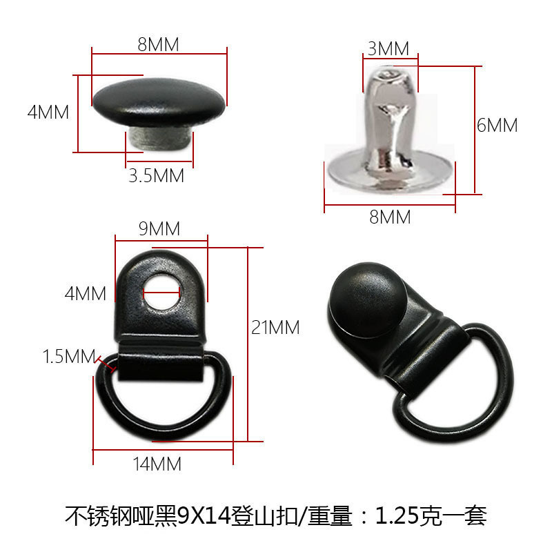 Mosquetón de Acero Inoxidable de 9*14mm para Suministro Transfronterizo, Clavo de Instalación para Correas de Zapatos de Senderismo, Hebilla de Zapatos, Anillo en D para Bolsos