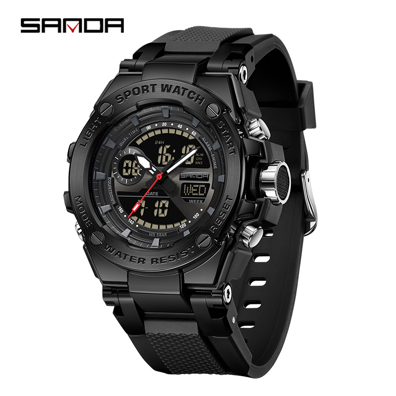 SANDA Europa y América tendencia ocio negocio reloj hombre reloj multifuncional reloj de alarma cronómetro nocturna reloj electrónico LED