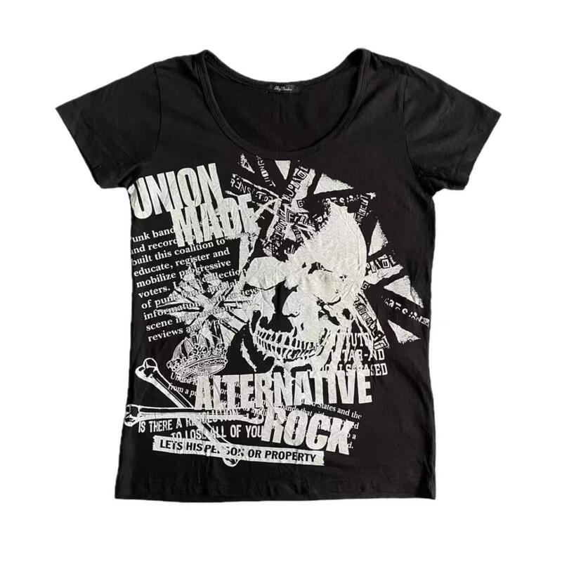 Street Motorcycle American Hot Girl Short-sleeved Retro Outer Wear Antique New Sweet and Spicy Printed T-shirt Short Top for Summer