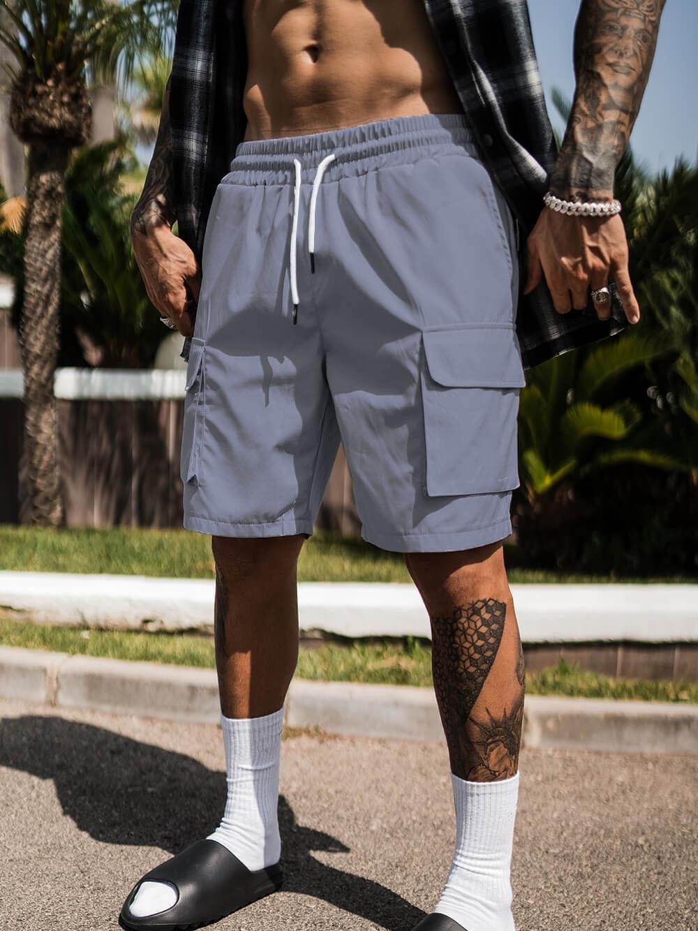 Pantalones cortos casuales deportivos de los hombres locos pantalones cortos de verano ropa de trabajo suelta de gran bolsillo de secado rápido transfronterizo más tamaño corto