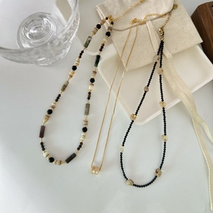 Natural Stone Beaded Necklace Stacked Necklace New Chinese Style Retro Niche Design Necklace Clavicle Chain Literary and Fresh