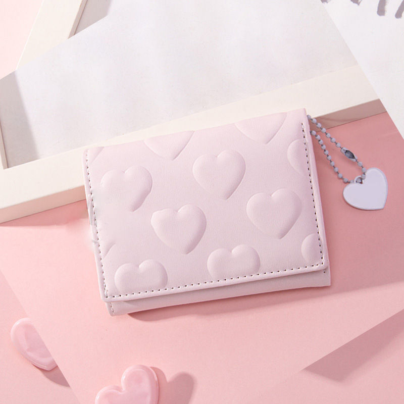 [Adornos de amor] estilo coreano de las mujeres pequeña cartera al por mayor simple amor en relieve pu corto monedero cartera