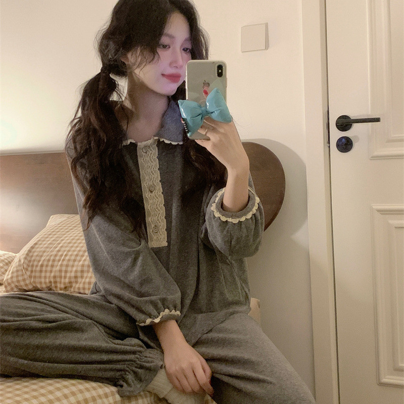 睡衣女冬季新款长袖大码娃娃领套装春秋高级感轻奢小香风家居服|undefined