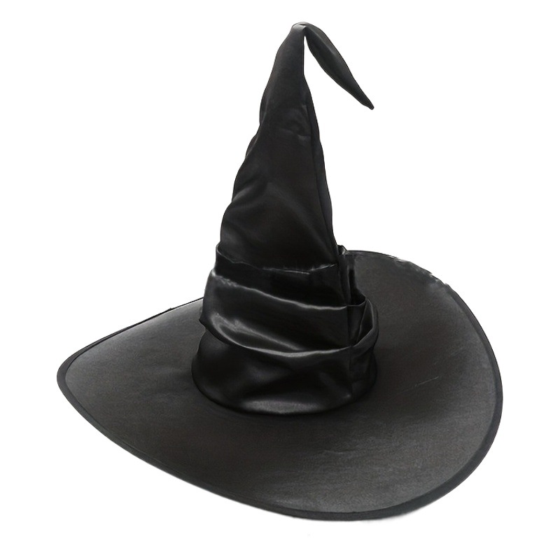 Cross-Border Popular Halloween Prop Hat, Unique and Quirky Witch Wizard Hat, Black Wrinkled Halloween Hat