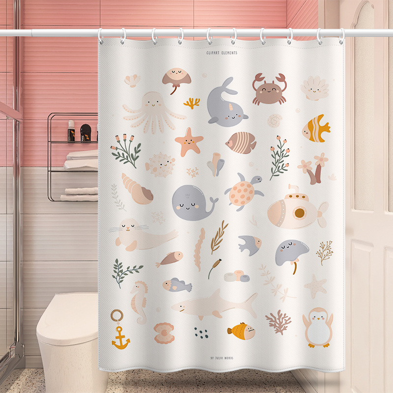 Shower Cross-border Wholesale Polyester 3D Digital Print Waterproof Shower Animal Hand-drawn Pattern Bathroom Partition_voghion.com