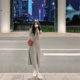 Grey Split T-shirt dress Children's Temperament Summer Design Sense Niche Waisted Slim-fit Short-sleeved Casual Long Dress