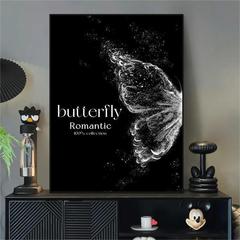 現代の蝶の客間の装飾画の白黒のきわめてシンプルなソファーの背景の壁は絵を掛けて着地して小大衆の芸術の壁画を描きます。