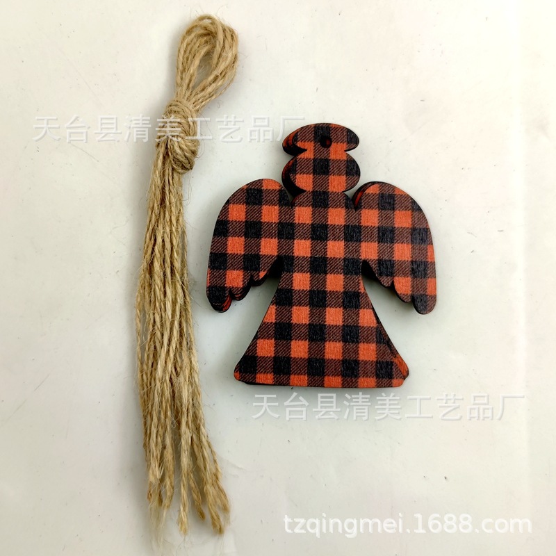 33 piezas de madera de la serie navideña a cuadros negros anaranjados colgante de decoración navideña se pueden combinar libremente 10 piezas en un paquete