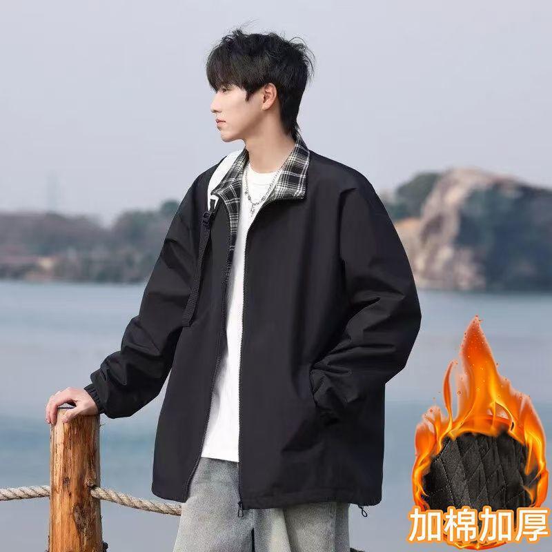 American-Style Cotton Jacket for Men and Women, Thickened for Autumn and Winter, Retro Lapel Casual Couple's Baseball Jacket, Plaid Coat
