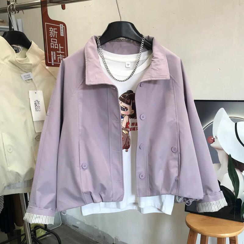 Korean-style simple stand-up collar jacket for women, short style, 2026 autumn new fashion versatile loose-fit age-reducing jacket top trendy Korean-style simple stand-up collar jacket for women, short style, 2026 autumn new fashion versatile loose-fit age-reducing jacket top trendy
